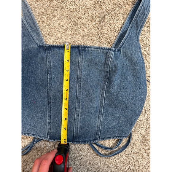 Altar'd State Denim Corset Top Lace Up Square Neck Sleeveless Blue Medium Party - Picture 6 of 7